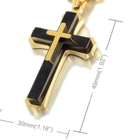 Men’s Gold Black Cross Cuban Chain Necklace - Picture 3 of 8